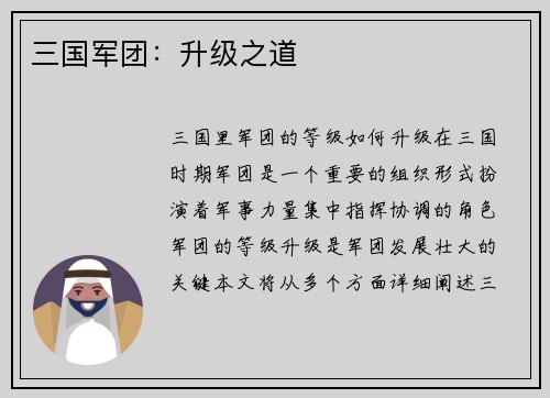 三国军团：升级之道